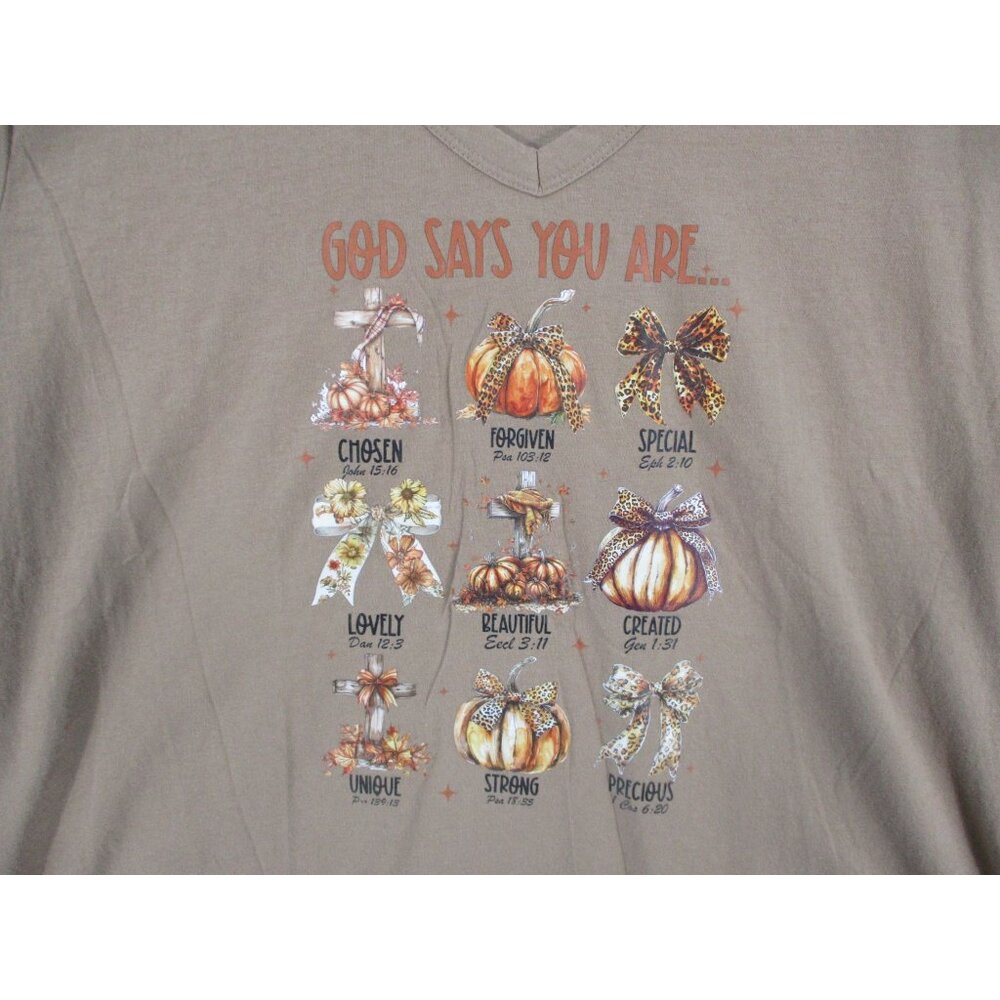 Universal‎ Thread Womens V-Neck Graphic Tee "God Says You Are" Fall Pumpkin XXL